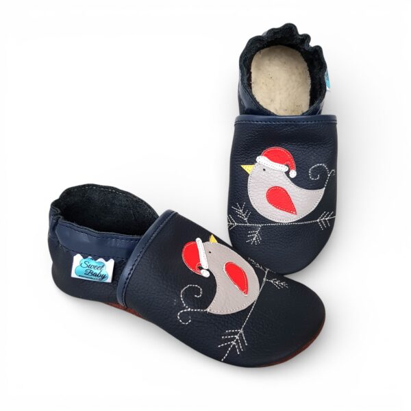 KAPCIE DZIECIĘCE skórzane ZIMOWE PTASZKI