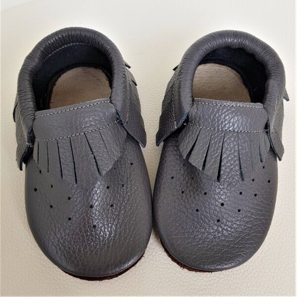 kapcie a´la mokasyny skórzane dla dzieci grafitowe