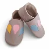 szare skórzane miękkie kapcie dla dzieci z elastycznymi podeszwami barefoot, oddychające i przewiewne ze skóry z balonikami