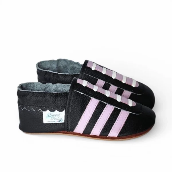 trampki do przedszkola rózowe lila skórzane kapcie dla dzieci do przedszkola, oddychające tenisówki antypoślizgowe miękkie typu paputki skórzane barefoot firmy sweetbaby dziewczęce