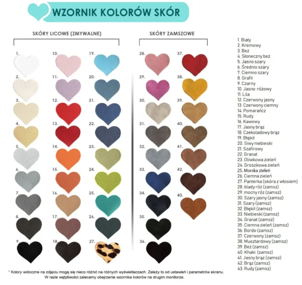 Wzornik kolorów skór (wysyłka skrawków skór)