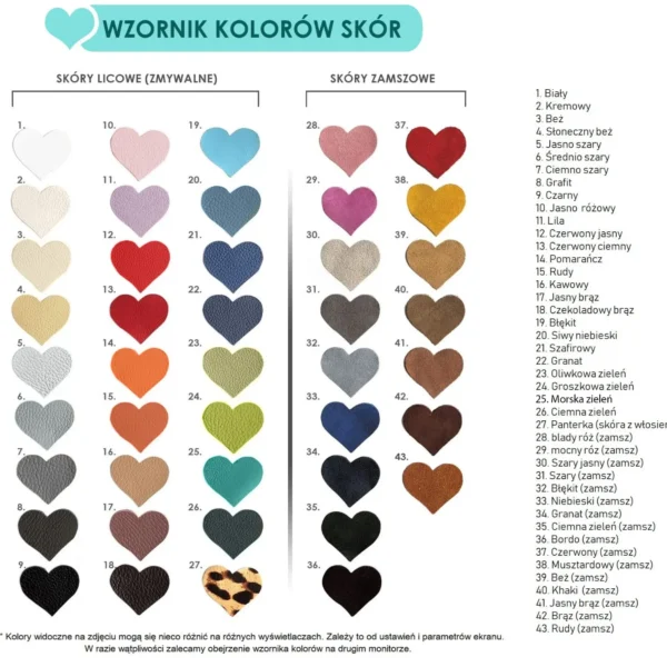 Wzornik kolorów skór (wysyłka skrawków skór)